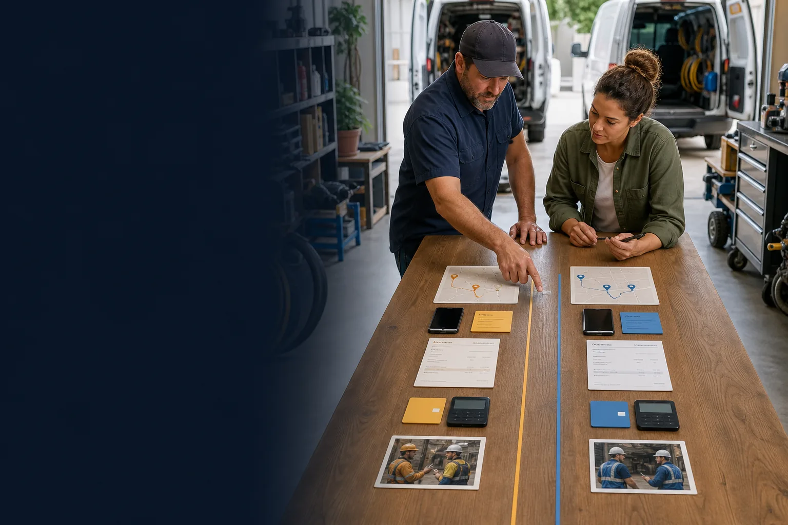 Home-service owner comparing two complete operating workflows side by side